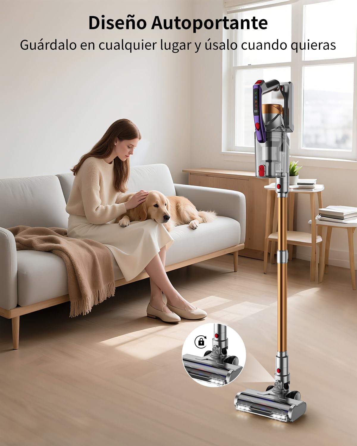 Aspiradora Inalámbrica 30000 Pa, 2 en 1 de 350W Aspiradora Vertical con Batería hasta 40 Min Ligera y Antienredos, Aspiradora de Mano para Pisos de Madera, Alfombras y Pelo de Mascota