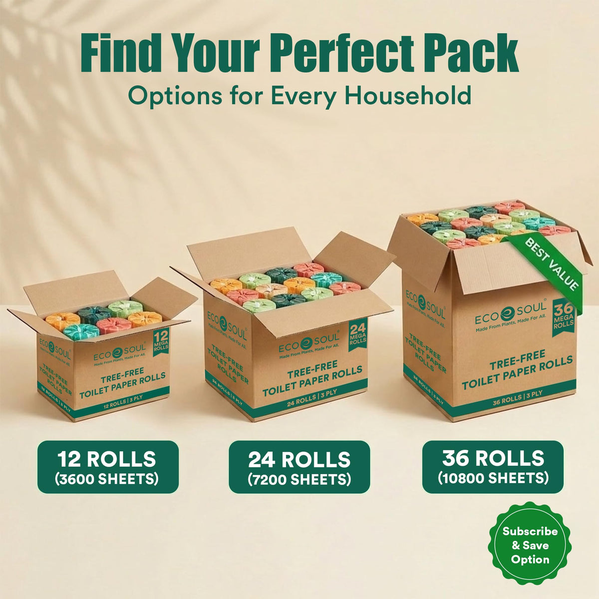 Papel Higiénico ECO SOUL Bamboo Blanco 3 Capas Acolchado Sostenible 36 Rollos Dobles Sin Alérgenos