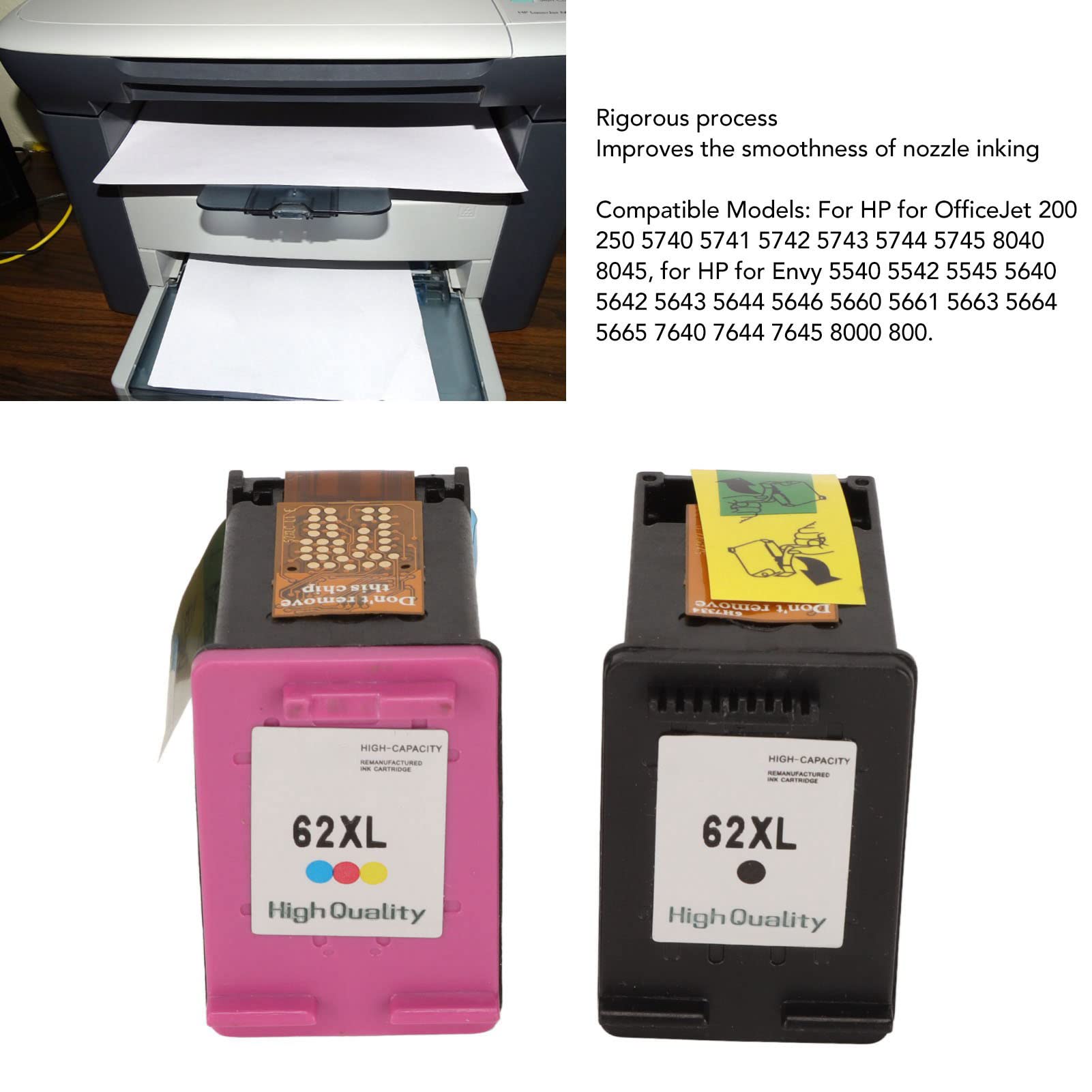 Hilitand Paquete Combinado de Cartuchos de Tinta 62XL Compatible con OfficeJet 200 258 5540 5542 5640 7640 Y para Impresora Envy 5540 5542 5545 5640, 1 Negro, 1 Tricolor, 2