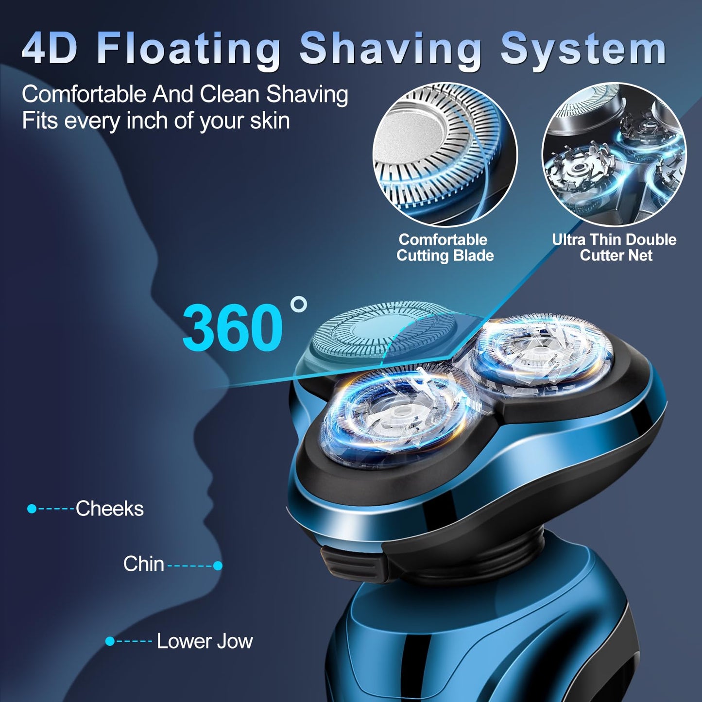 Handsomeface Electric Razor for Men Shavers Face Man Dry Wet Waterproof Rotary Shaver Cordless USB Rechargeable Gift Husband Dad Shaving Machine 30.15, 0.4-Dark Green
