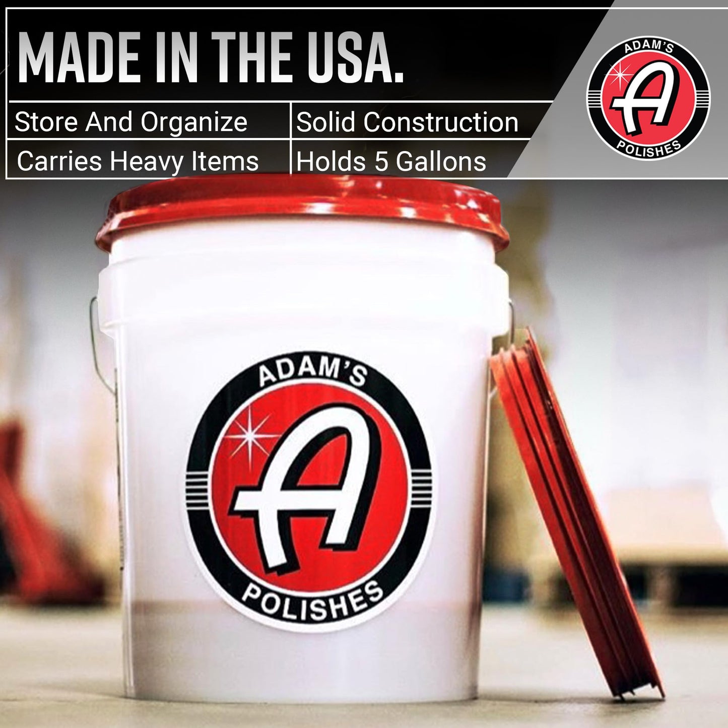 Cubeta de Lavado de Autos Adam's Polishes Blanca con Protector de Arena y Tapa de Sello Gamma para Cochera