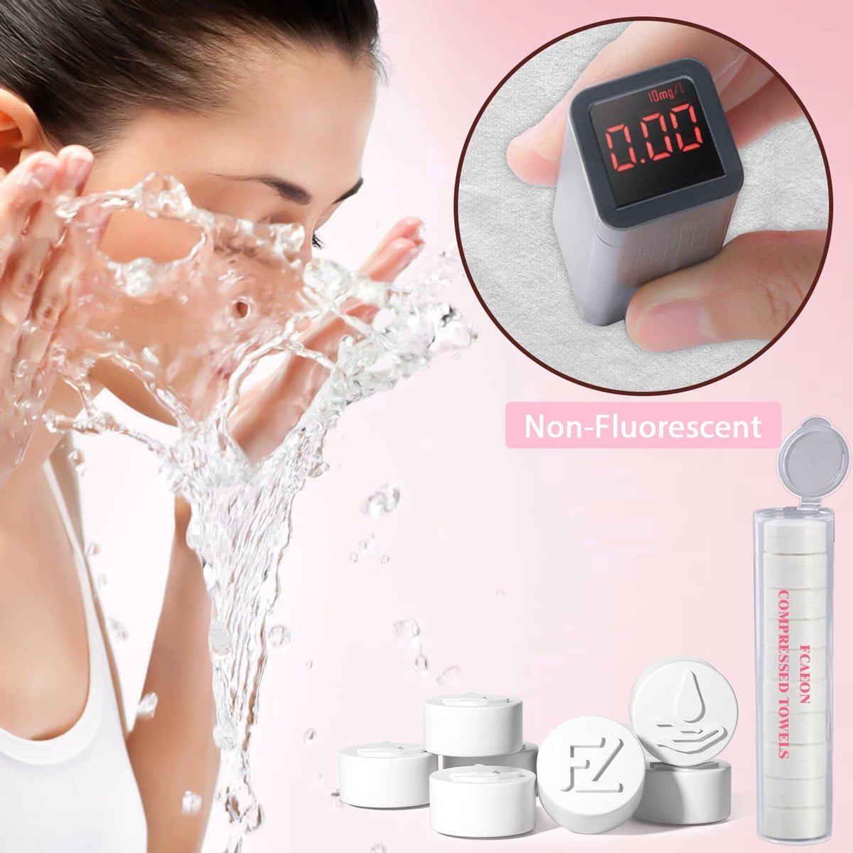 FCaeon Toallitas Faciales Desechables Comprimidas Ultra Suaves,Compressed Towel Guantes de Tocador Gruesos, Toallitas de Algodón para Desmaquillaje de Viaje, Piel Sensible, Cuidado(200 Unidad Rosa)