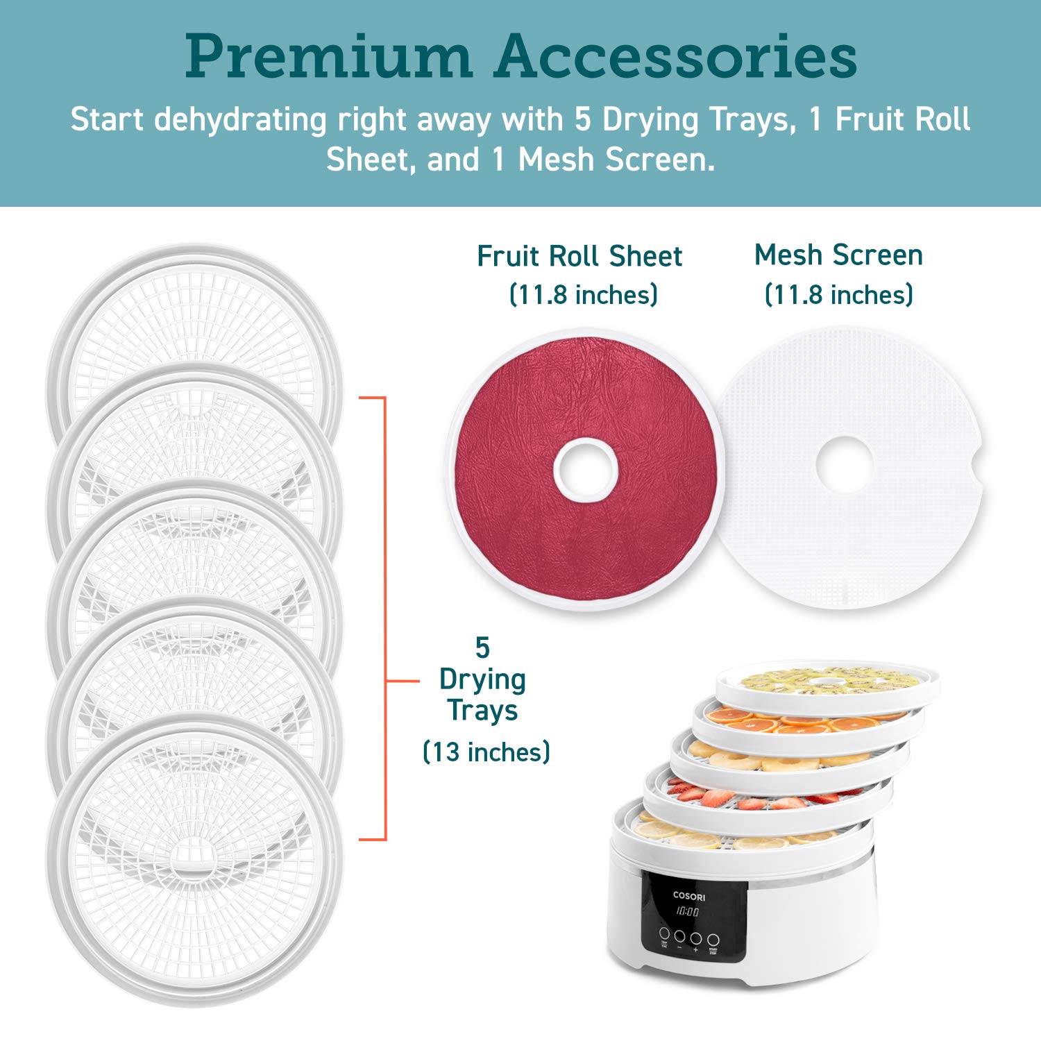 COSORI Food Dehydrator Machine Fruit Roll Sheets, BPA-Free Dehydrator Sheets for Round Dehydrator for Jerky Meat Beef Fruit, C165-2FR,2Pack