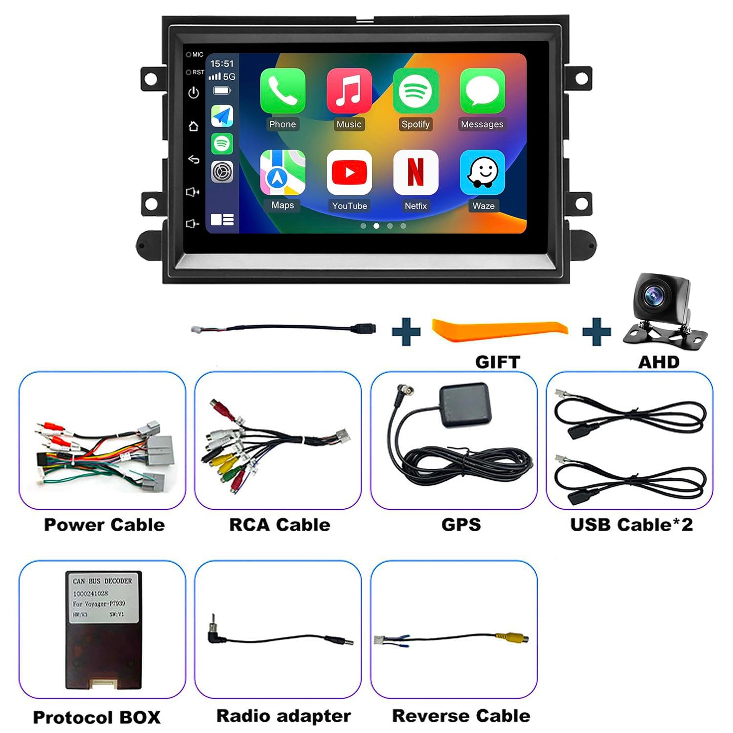 Radio de Coche con Actualización WiFi Android para Ford Mustang 2005-2009, Explorer 2006-2010, Ford E150/E250/E350 2009-2014 Unidad Principal de Estéreo de Pantalla Táctil de 7 Pulgadas Inalámbrica