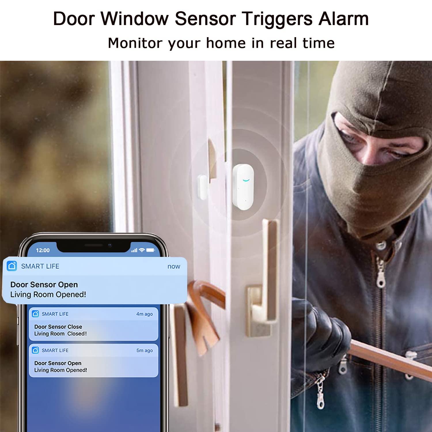 Sensor de Puerta WiFi Tuya Blanco Inteligente para Seguridad en el Hogar y Negocios