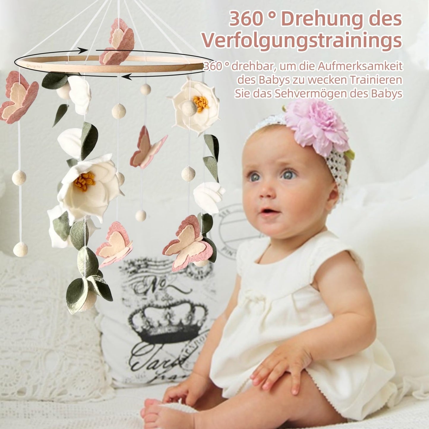 Decoración floral para bebé, diseño de mariposas de fieltro, para cuna, niños, niñas, estilo bohemio, neutro, regalo para colgar para decoración de guardería, accesorios