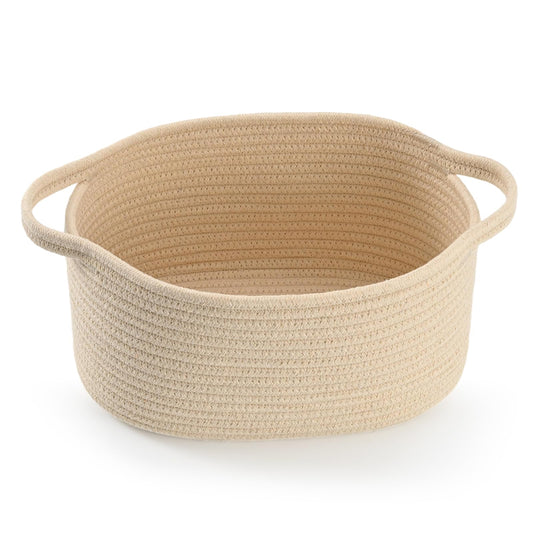 Happyiren - Cesta de regalo tejida con asa, cesta de regalo vacía color beige para guardería, regalos de baby shower, cumpleaños, boda, cubeta de almacenamiento decorativo para juguetes, pañales