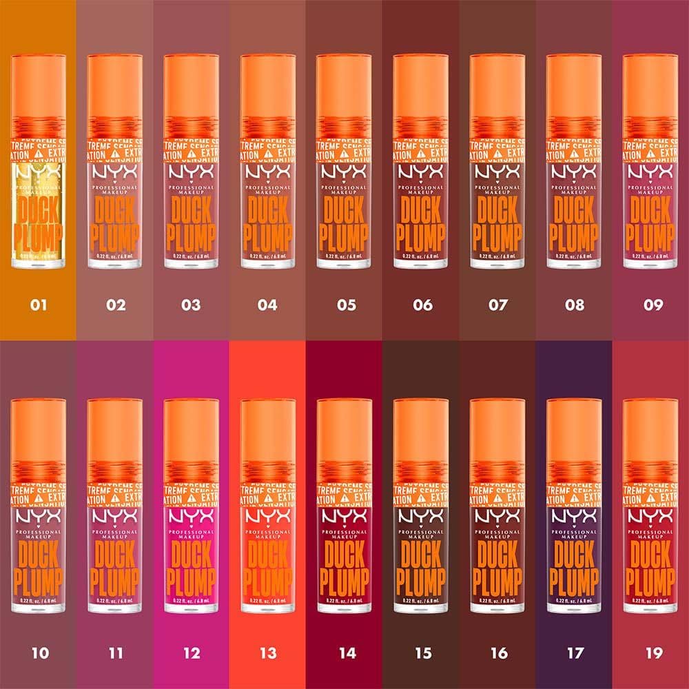 NYX Professional Makeup, Duck Plump, 7ml. Tono: Pure Plum-P (Morado). Brillo labial voluminizador con efecto plumping para un volumen instantáneo. Gloss infusionado con jengibre picante para un volumen visible y de larga duración. Fórmula vegana.
