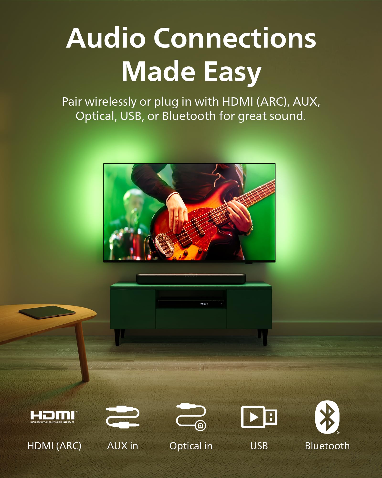 Philips Barra de Sonido Dolby Digital Plus de 2.0 Canales brindándote una Experiencia de Sonido 3D