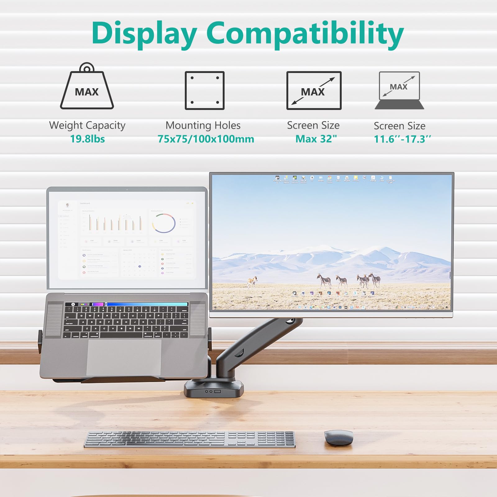 Soporte para Monitor y Laptop WALI Negro con Brazo de Resorte de Gas hasta 9 kg