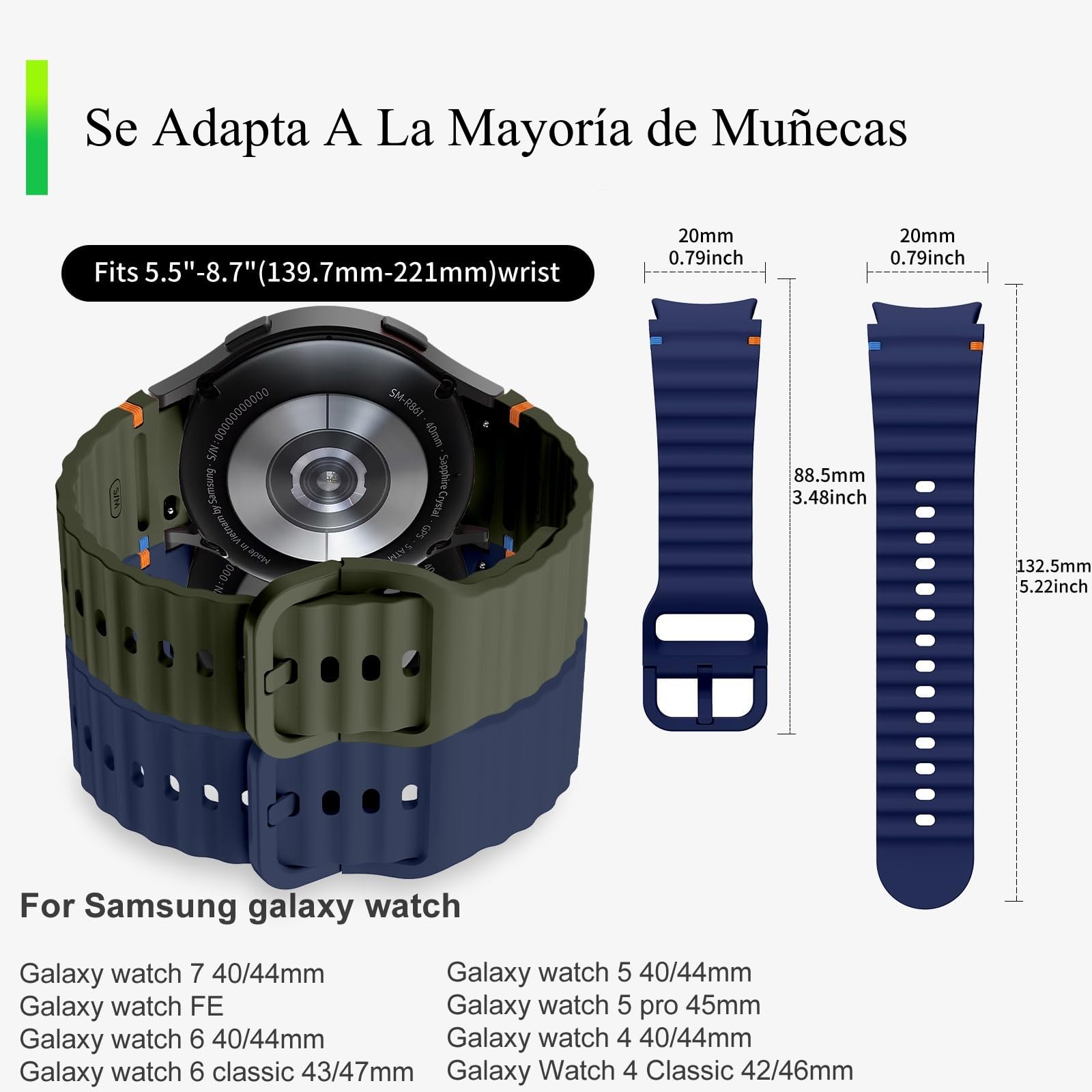 Correa TIMELI Negro Compatible para Samsung Galaxy Watch Extensible