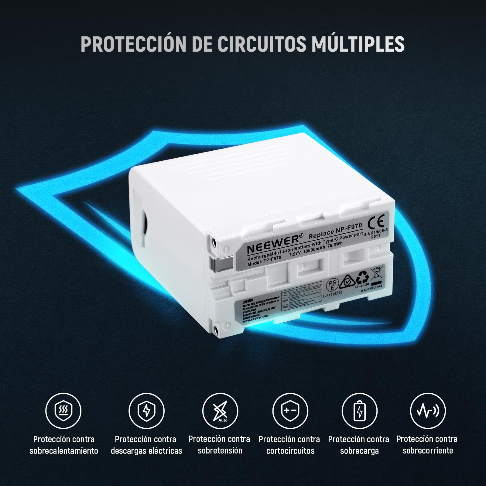 Batería de Repuesto NEEWER Blanco 10500mAh Carga Rápida USB C para Videocámara Sony, Canon y Nikon