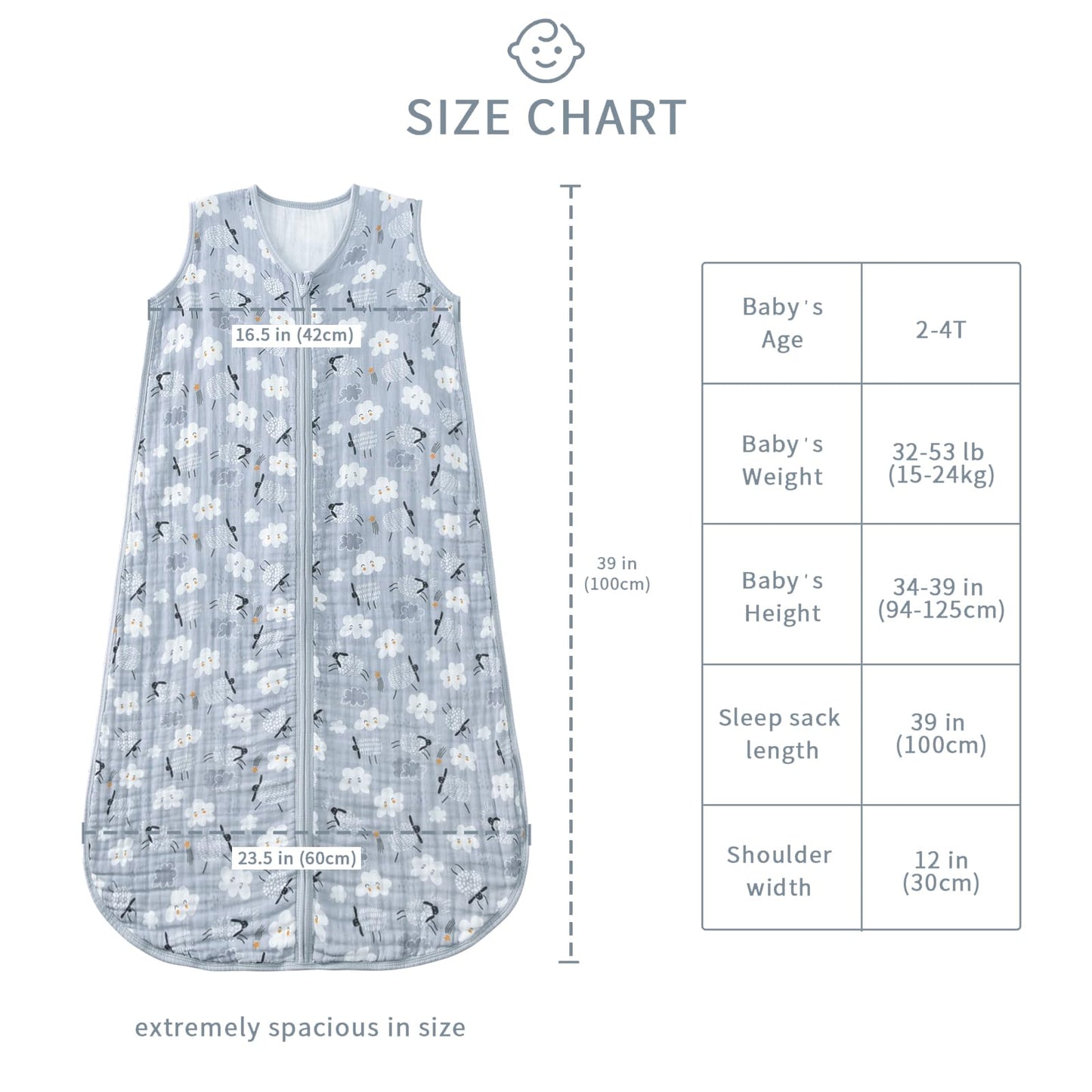 TADO MUSLIN - Saco de dormir para bebé de 2 a 4 T, manta portátil para bebé, 100% algodón orgánico, 0.5 TOG, sacos de dormir para niños pequeños, cierre de 2 vías, suave, 4 capas, 2T, 3T, 4T, ovejas