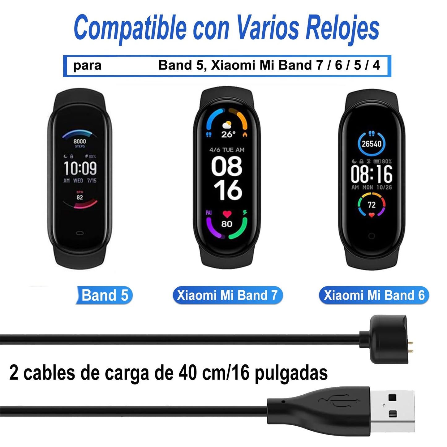 YOU ER MEI 2 Piezas Cable de Carga Compatible para Xiaomi Mi Band 7/Band 6/Band 5, Cargador USB Magnético de 40 cm, Adaptador de Carga Mi Smart Band, Mi Band 7/Band 6/Band 5 (Negro)