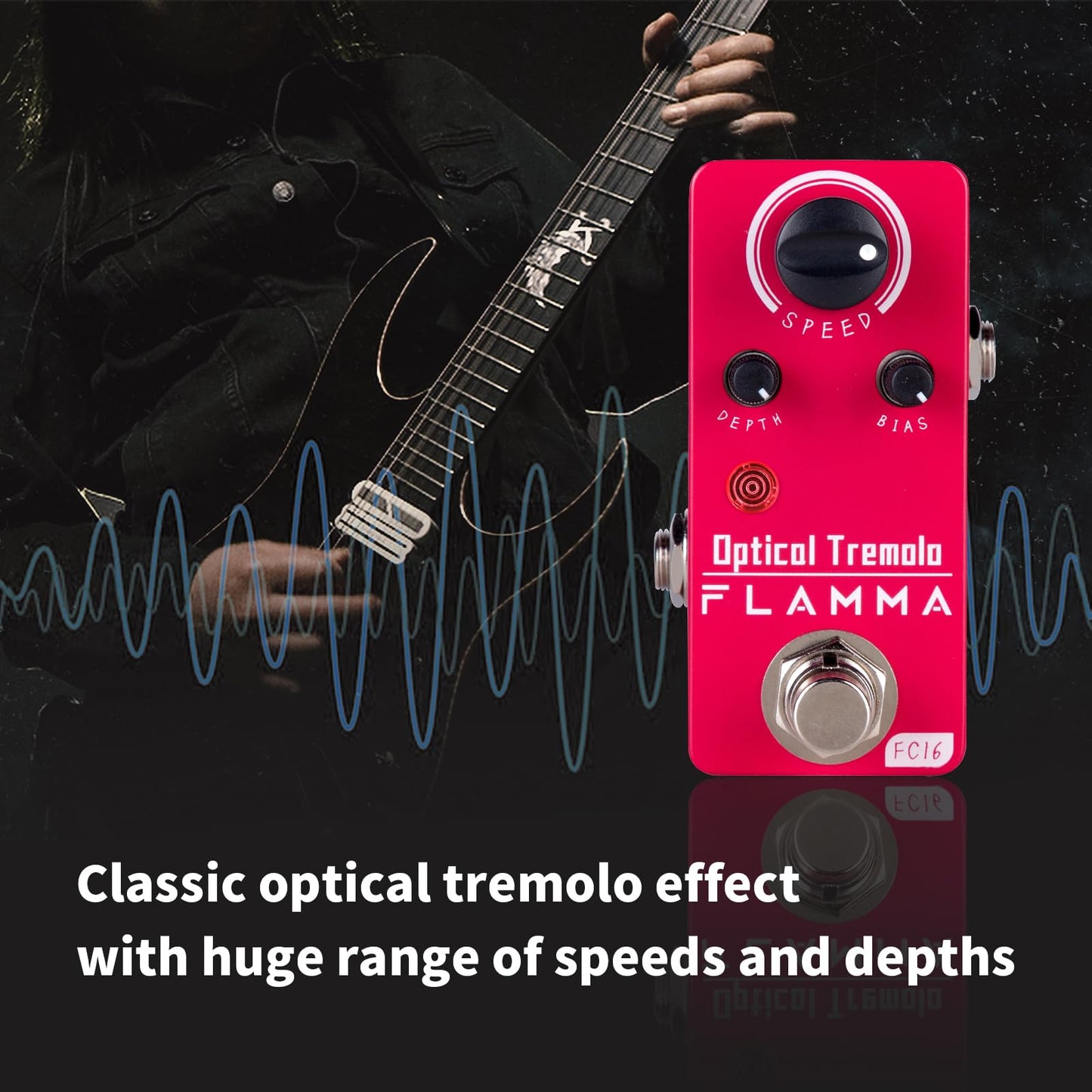 Pedal de Efectos de Guitarra Flamma Trémolo Óptico Mini True Bypass Portátil