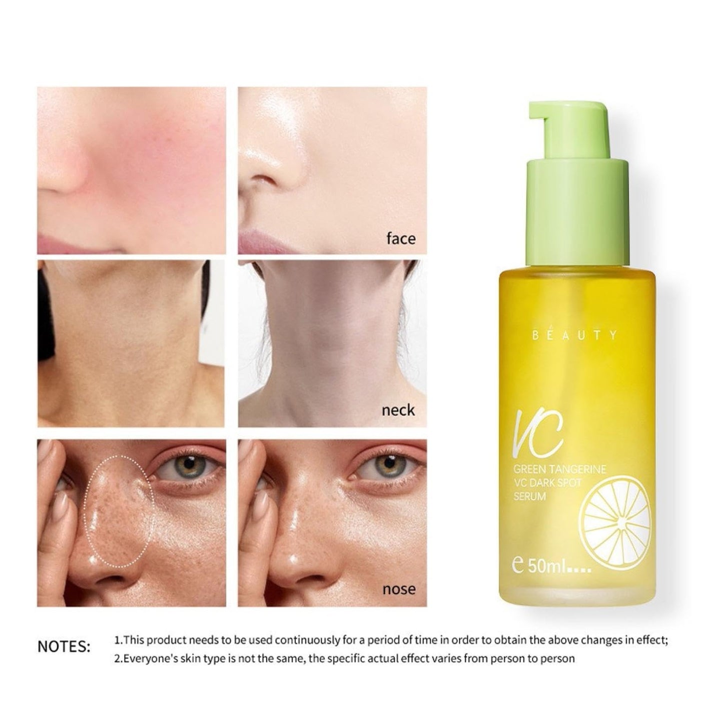 Suero Antioxidante Vitamina C Green Tangerine para Aclarar Manchas y Hidratar la Piel - 2 Piezas 50ml - Serum Facial Todo Tipo de Piel.