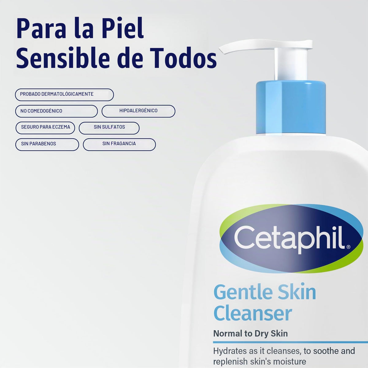 CETAPHIL, limpiador de piel suave hidratante para piel sensible seca a normal, 20 onzas, sin fragancia, sin jabón y sin espuma