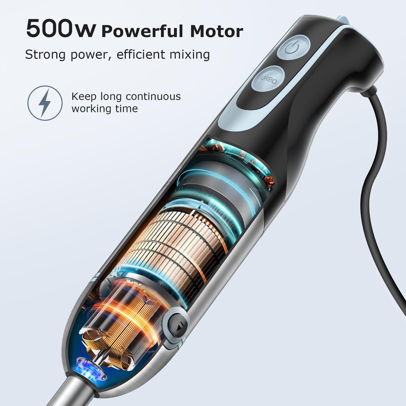 FRESKO Batidora de mano de inmersión de 500 W con vaso de 700 ml, 12 velocidades y modo turbo batidora de mano, cuchillas de acero inoxidable 304 para sopa, licuado, puré, comida para bebés