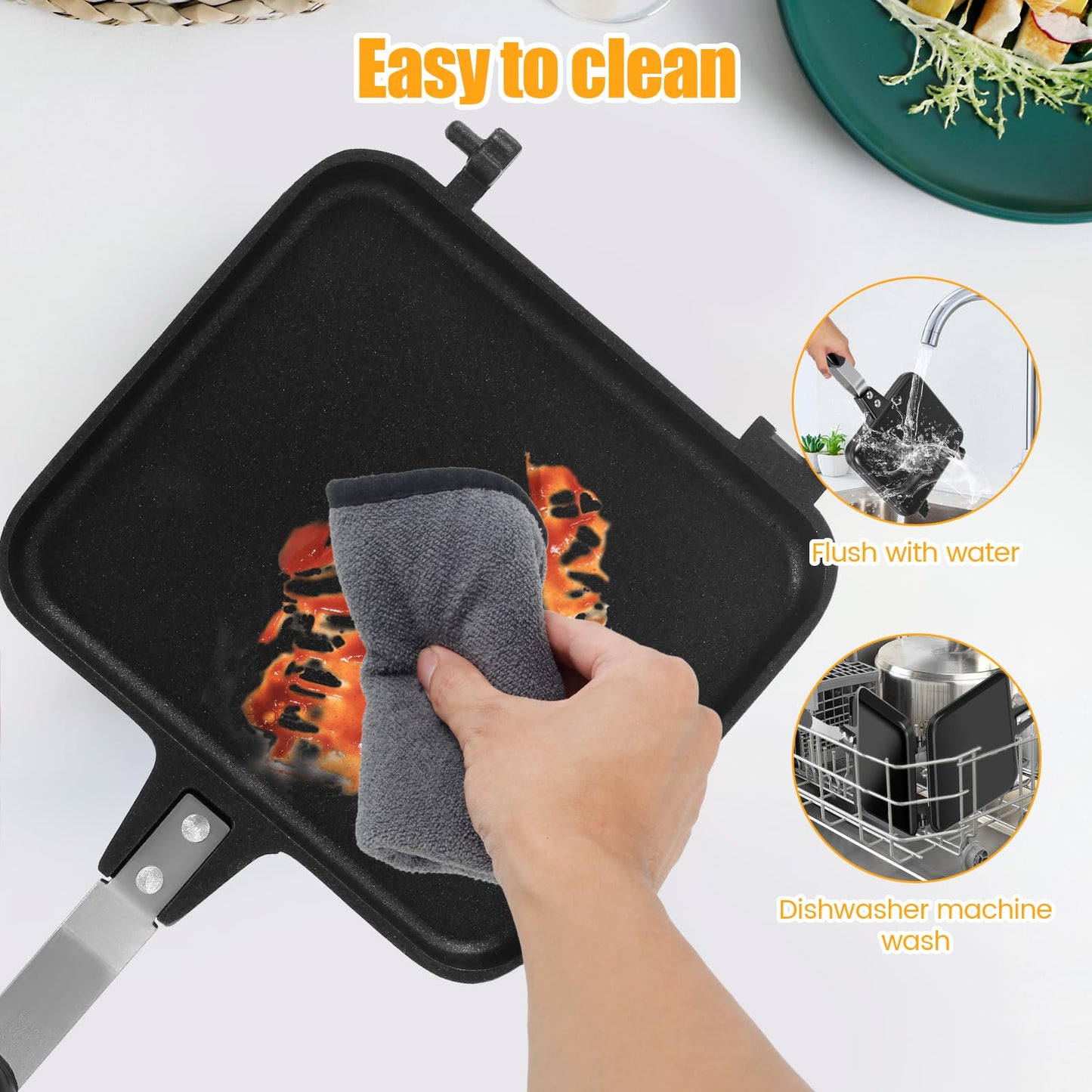 Bigjvbfv - Sartén de doble cara, sándwichera, de aleación de aluminio, sartén antiadherente, para sándwiches desmontable, para sándwiches, con mango antiincrustante, para hacer sándwiches