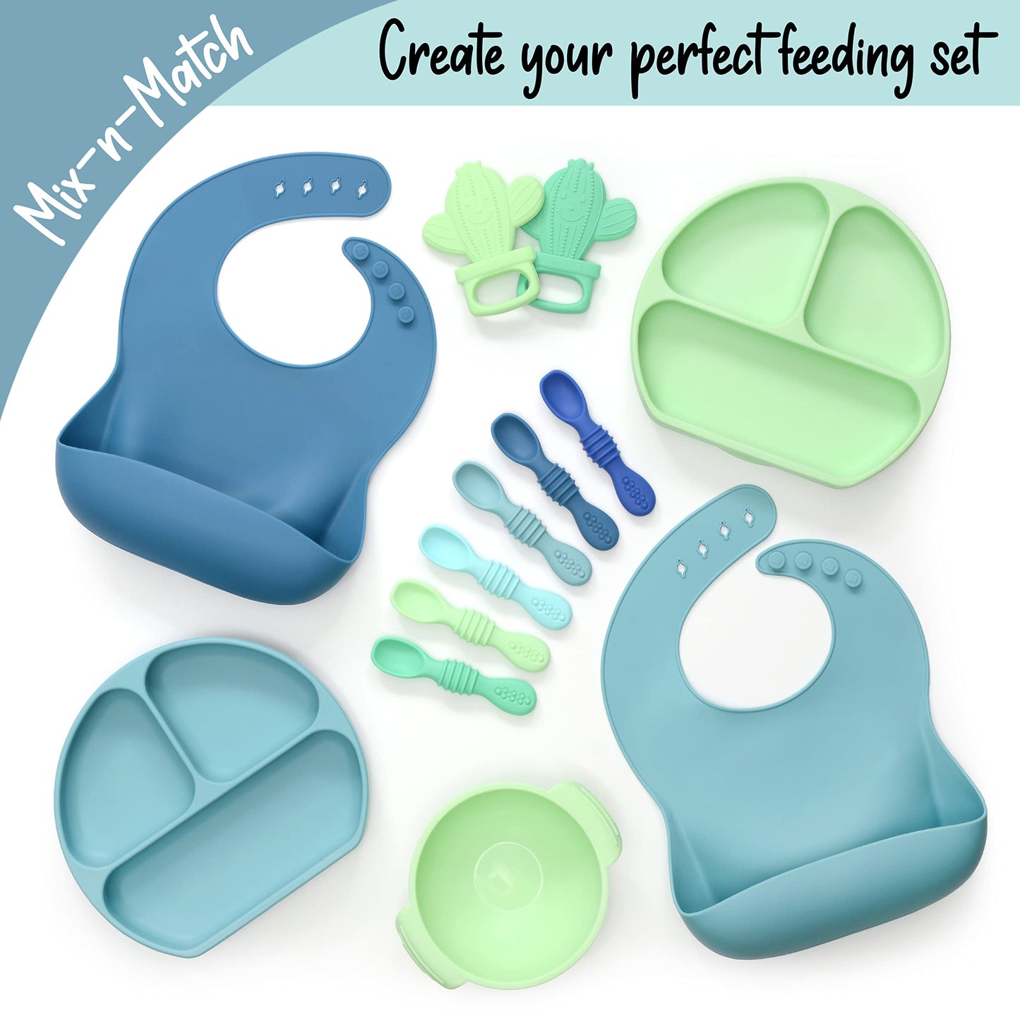 PrimaStella - Baberos de silicona para bebé, suave, ajustable, impermeable, juego de 2 para bebés y niños pequeños, sin BPA
