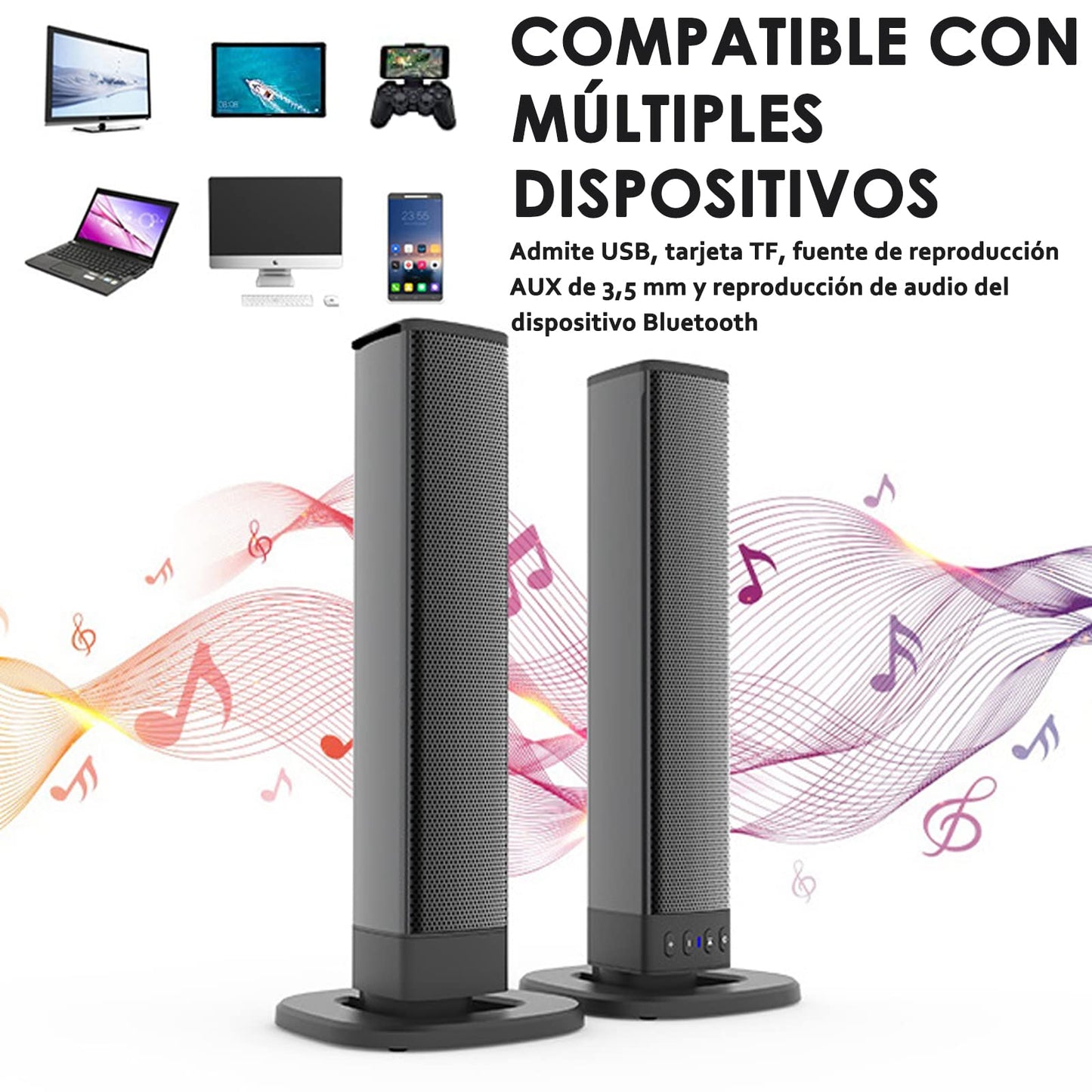 JESUS Barra de Sonido Bluetooth 2 en 1, 4 Desmontable, para TV con Interfaz RCA/AUX 3,5 mm, Compatible con TV, computadora, Tableta, móvil