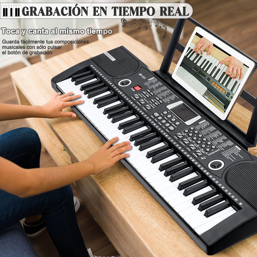 Gopnaty Piano Digital Multifuncional, Piano Eléctrico con 61 Teclas, Piano Eléctrico Multifuncional, Teclado Portátil de 61 Teclas, Piano con Función de Micrófono, Teclado Musical