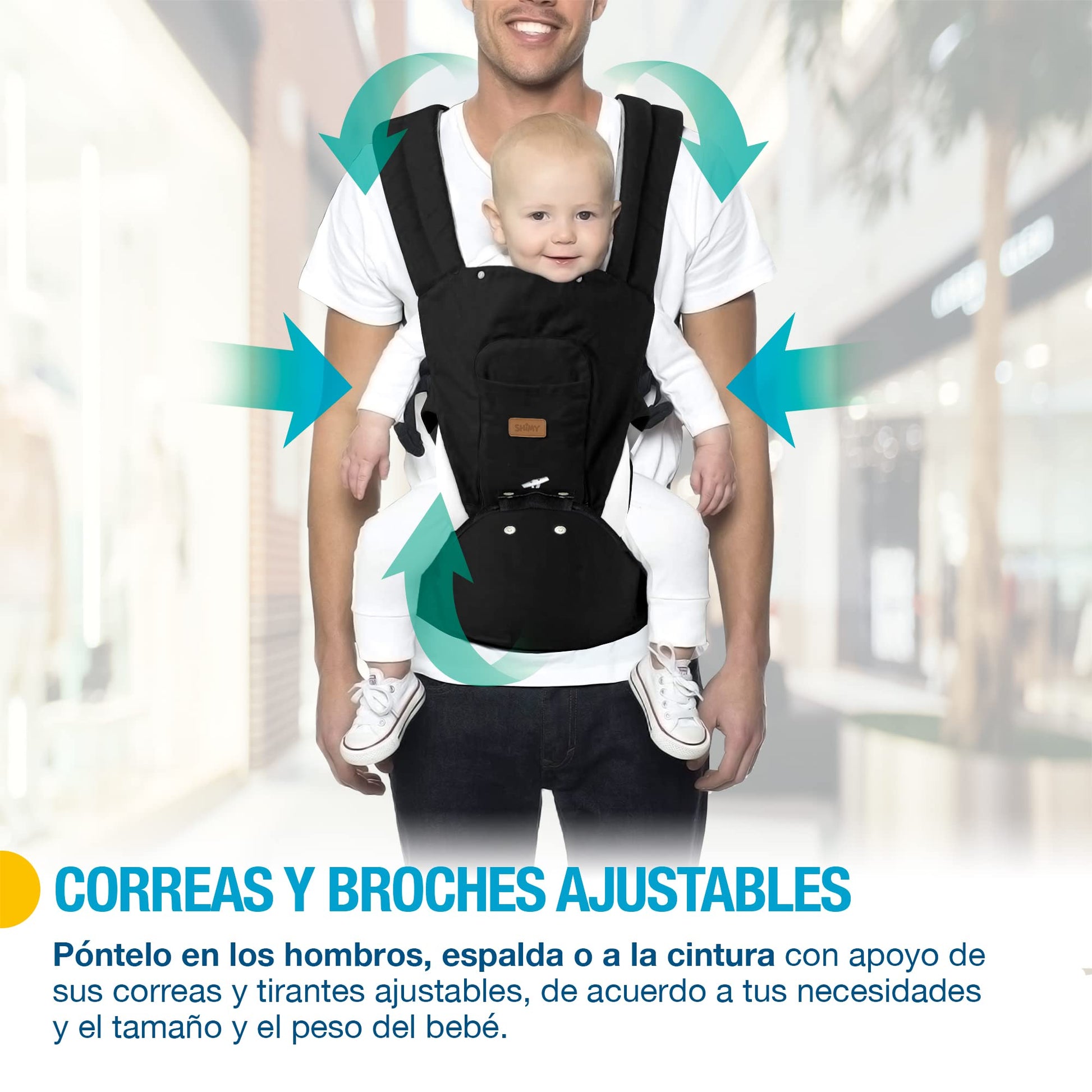 SHIMY Canguro para Bebé, Cangurera Portabebé Tipo Fular para Niños de 0 a 36 Meses, Mochila Ergonómica con Soporte para Cintura, Múltiples Compartimentos con Cierre, Ajustable a Varias Posiciones