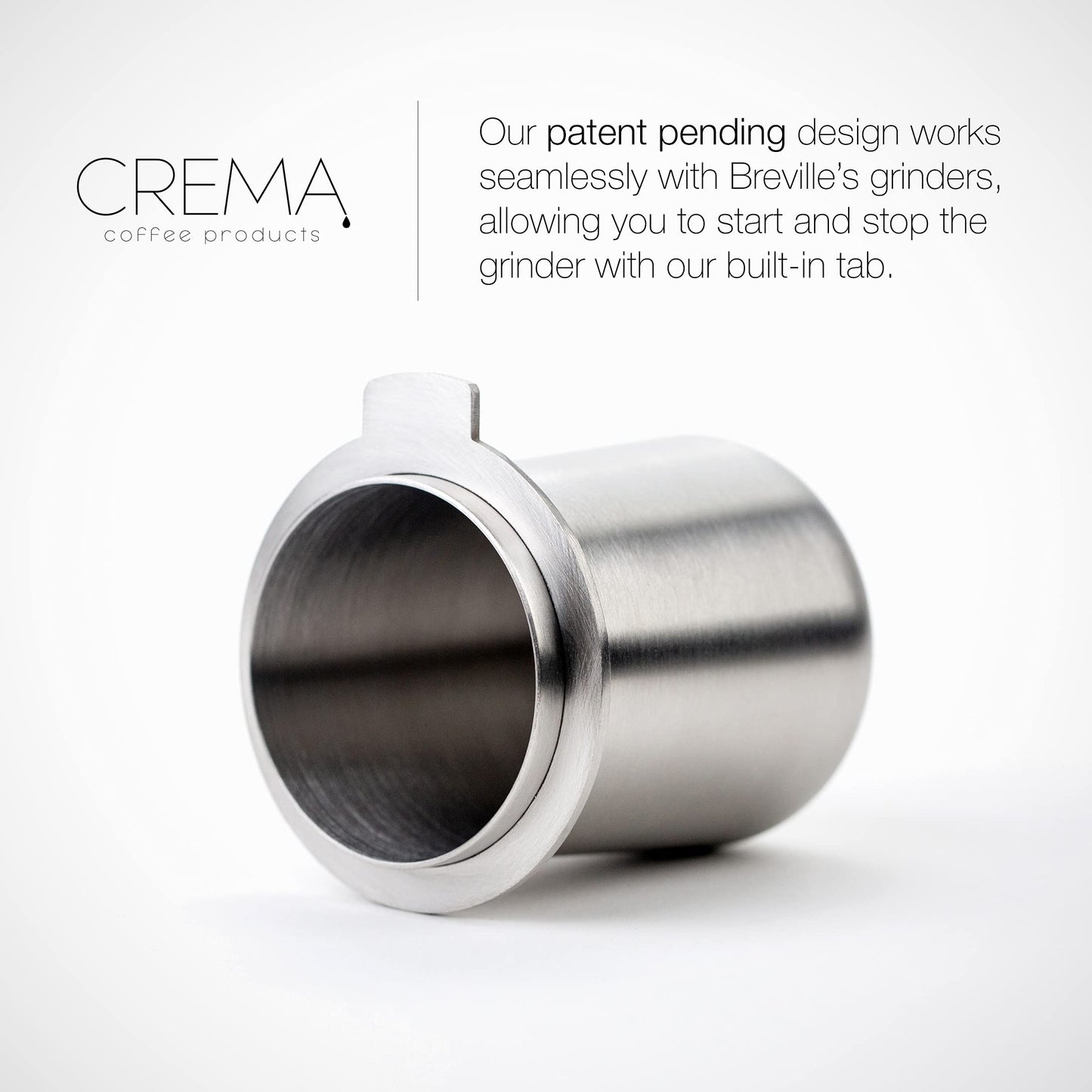 Crema Coffee Products | Taza dosificadora de 54 mm | Plata cepillada | Acero inoxidable 100% | Taza dosificadora de café espresso | Se adapta a portafiltros Breville de 54 mm
