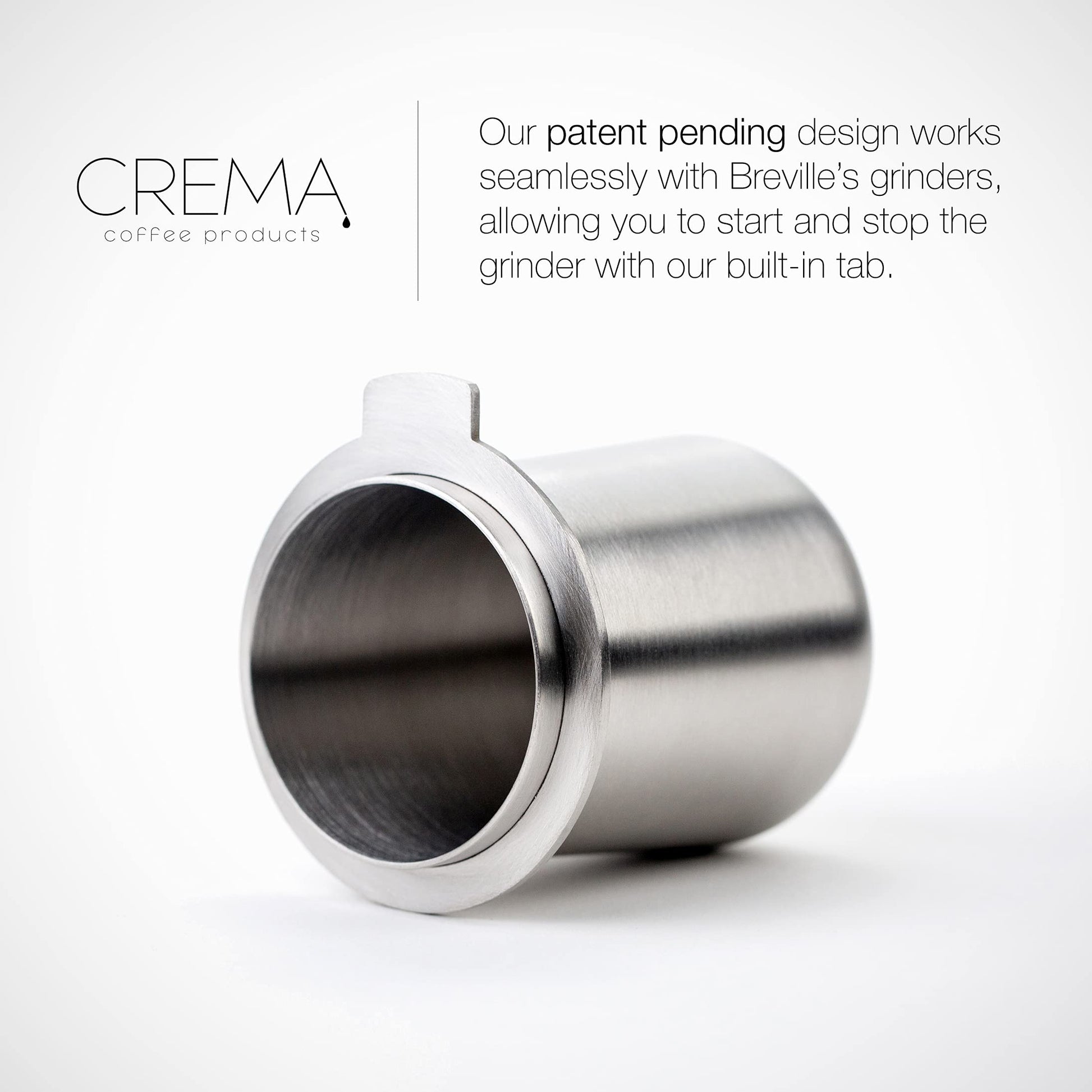 Crema Coffee Products | Taza dosificadora de 54 mm | Plata cepillada | Acero inoxidable 100% | Taza dosificadora de café espresso | Se adapta a portafiltros Breville de 54 mm