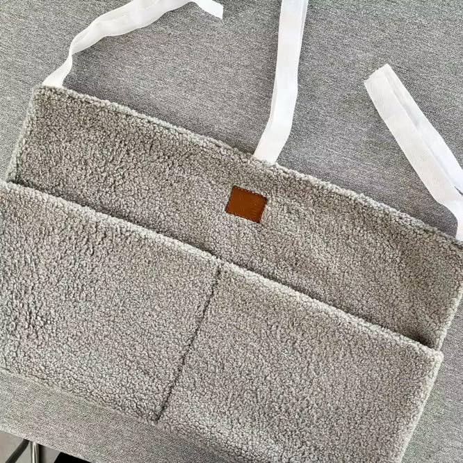 Adm&Eve - Organizador para pañales de noche, material de peluche con 2 compartimentos para portabebés, cuna, carriola y cambiador, organizador de almacenamiento colgante (gris)