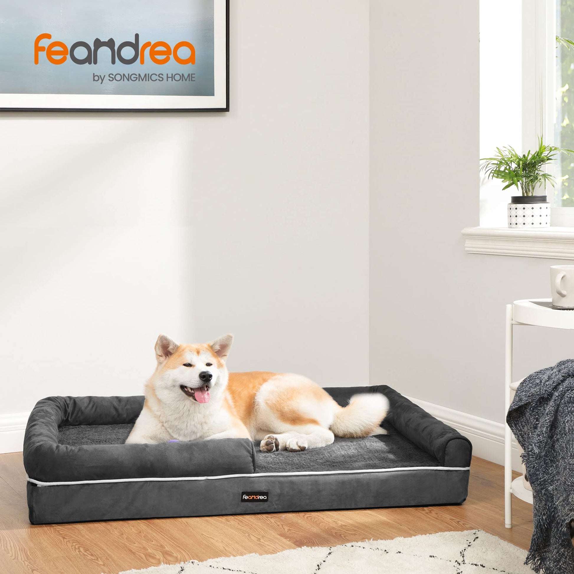 Cama Ortopédica para Perros Feandrea Gris Oscuro con Funda Extraíble y Lavable