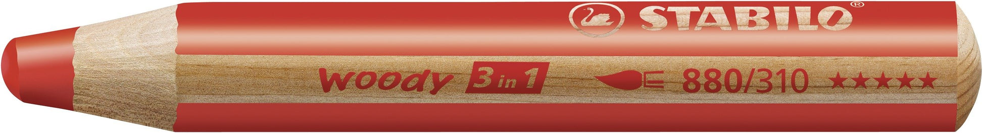 STABILO woody ARTY, 3 en 1, estuche con 6 colores y sacapuntas