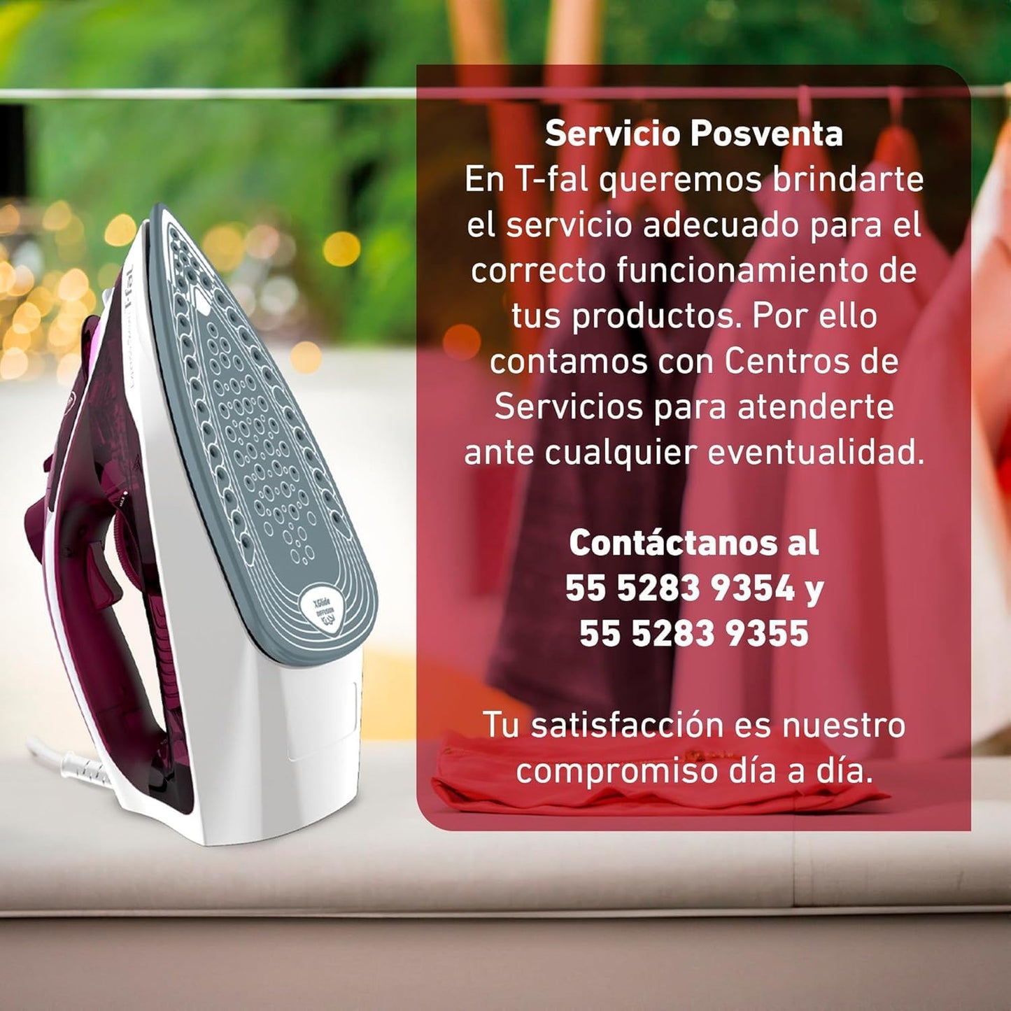Plancha de Vapor T-FAL Navy Vino Suela de Cerámica True Ceramic Glide Planchado Rápido