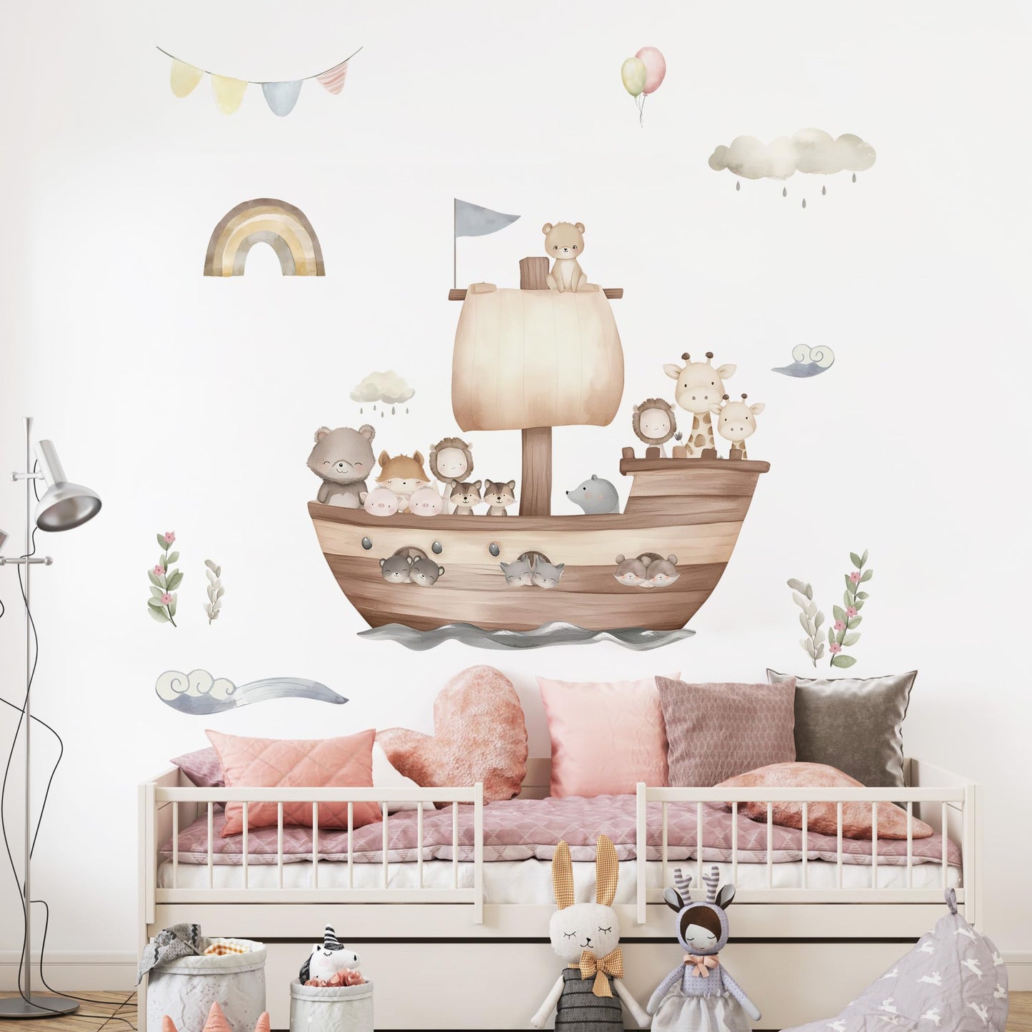 Calcomanías de pared de animales de Arca de Noé, león, oso pequeño, jirafa, animales de barco, perfectos para el recámara de tu hijo, niñas y niños, habitación de bebé, cuarto de bebé, habitación de