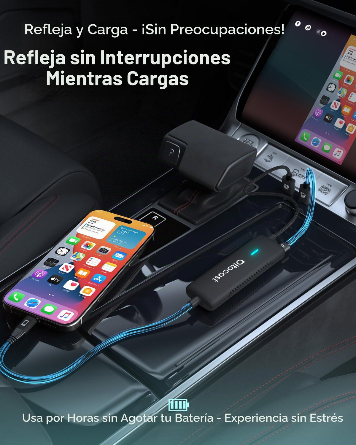 Adaptador CarPlay Inalámbrico Ottocast Mirror Touch Blanco con Modo Dual para Coches de Fábrica 2016+