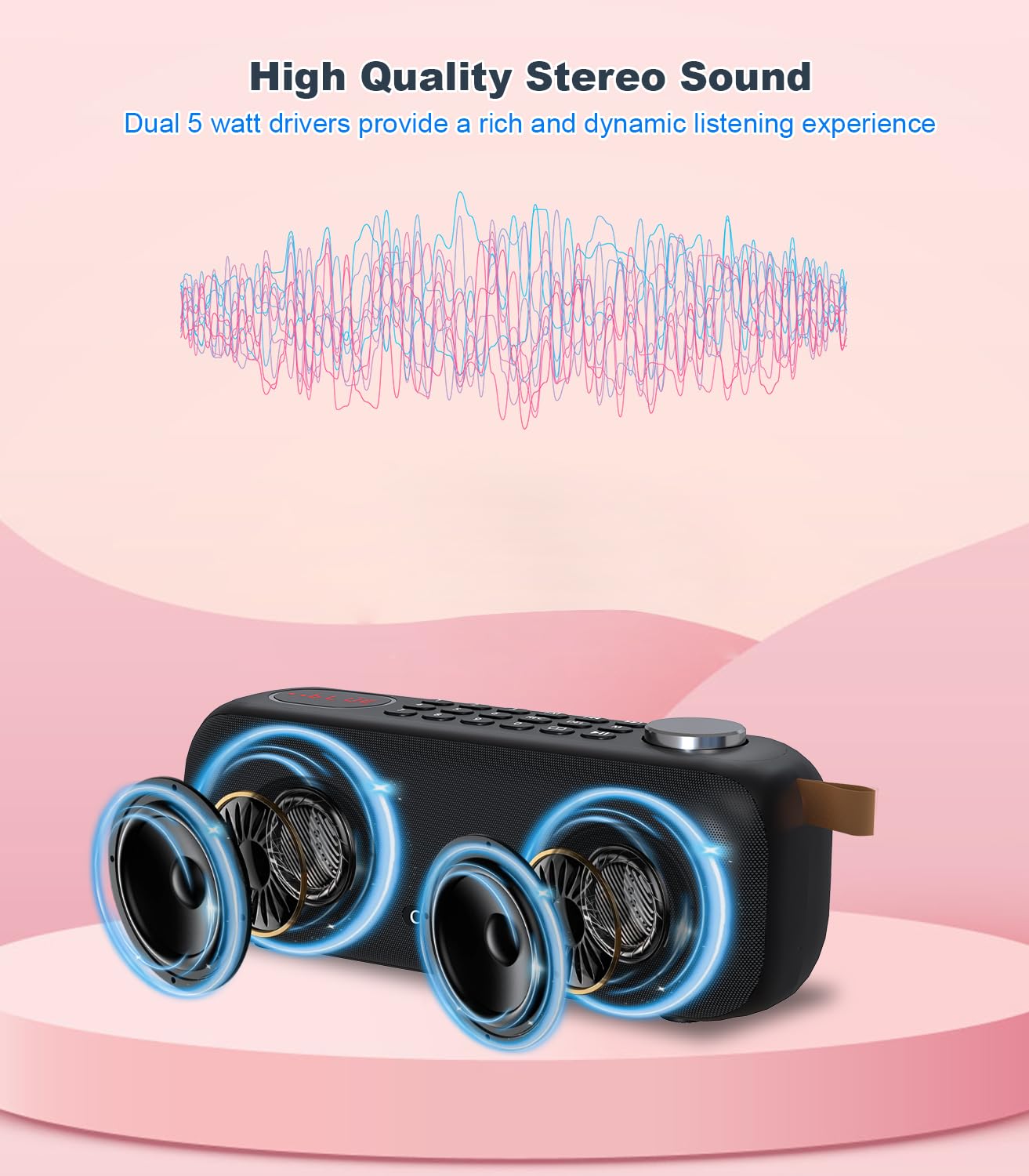 ONGTEED - Altavoz Bluetooth portátil con radio FM digital, compatible con tarjeta USB/SD MP3 Play/AUX/REC, batería recargable integrada de 3000 mAh, altavoz súper sonido y conector para auriculares