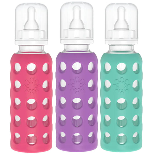 Vasos Lifefactory Azul Frambuesa Morado con Biberones de Silicona 9 Onzas 3 Unidades
