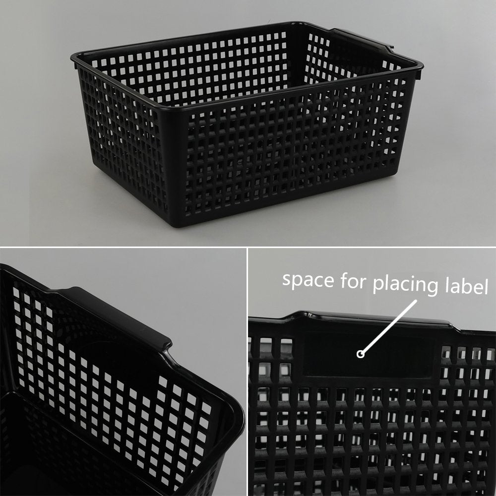 Beagle Organizador de cestas grandes de plástico para almacenamiento, negro, juego de 3