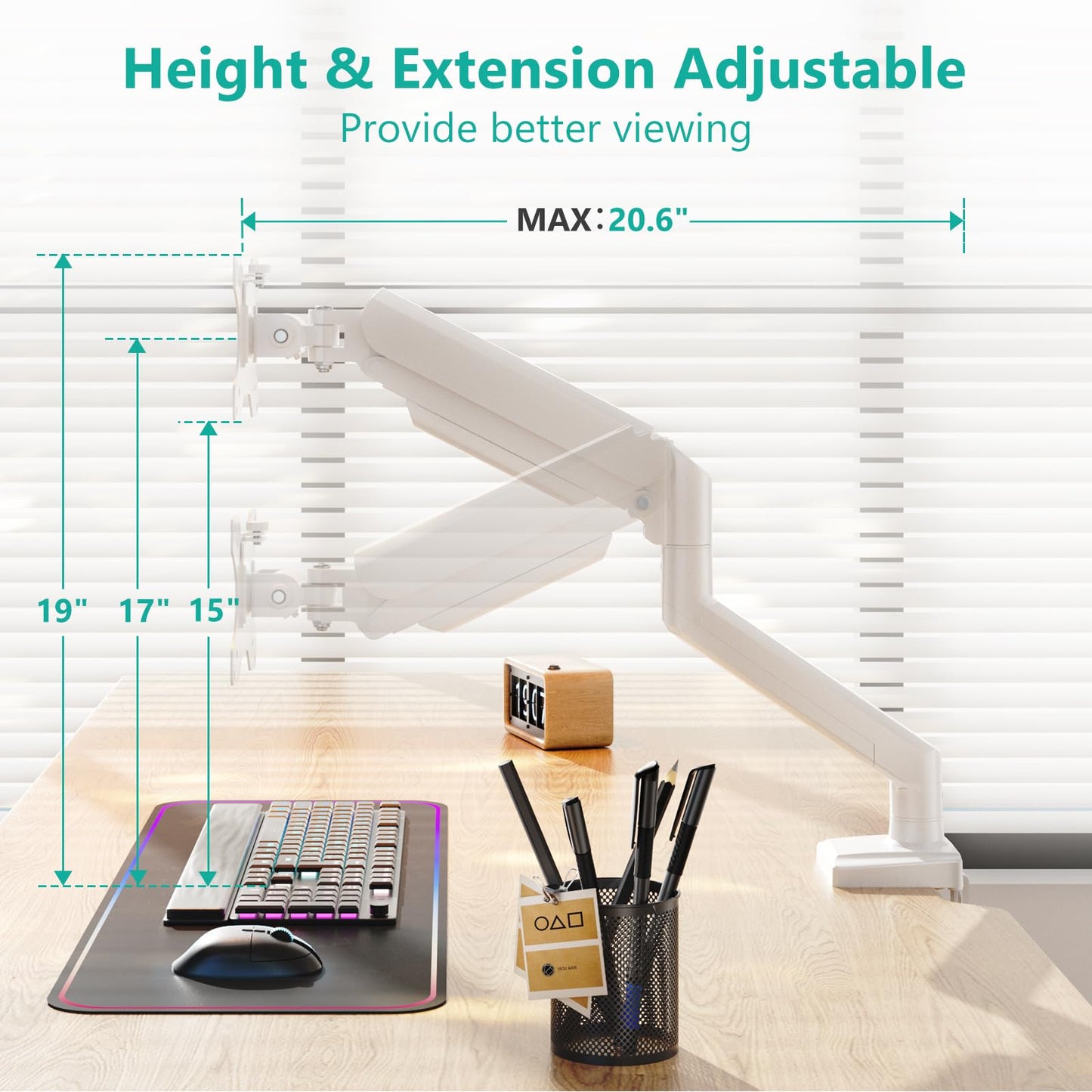 Soporte para Monitor WALI Blanco con Resorte de Gas Ergonómico Ajustable para Monitores hasta 34 Pulgadas y 12 kg