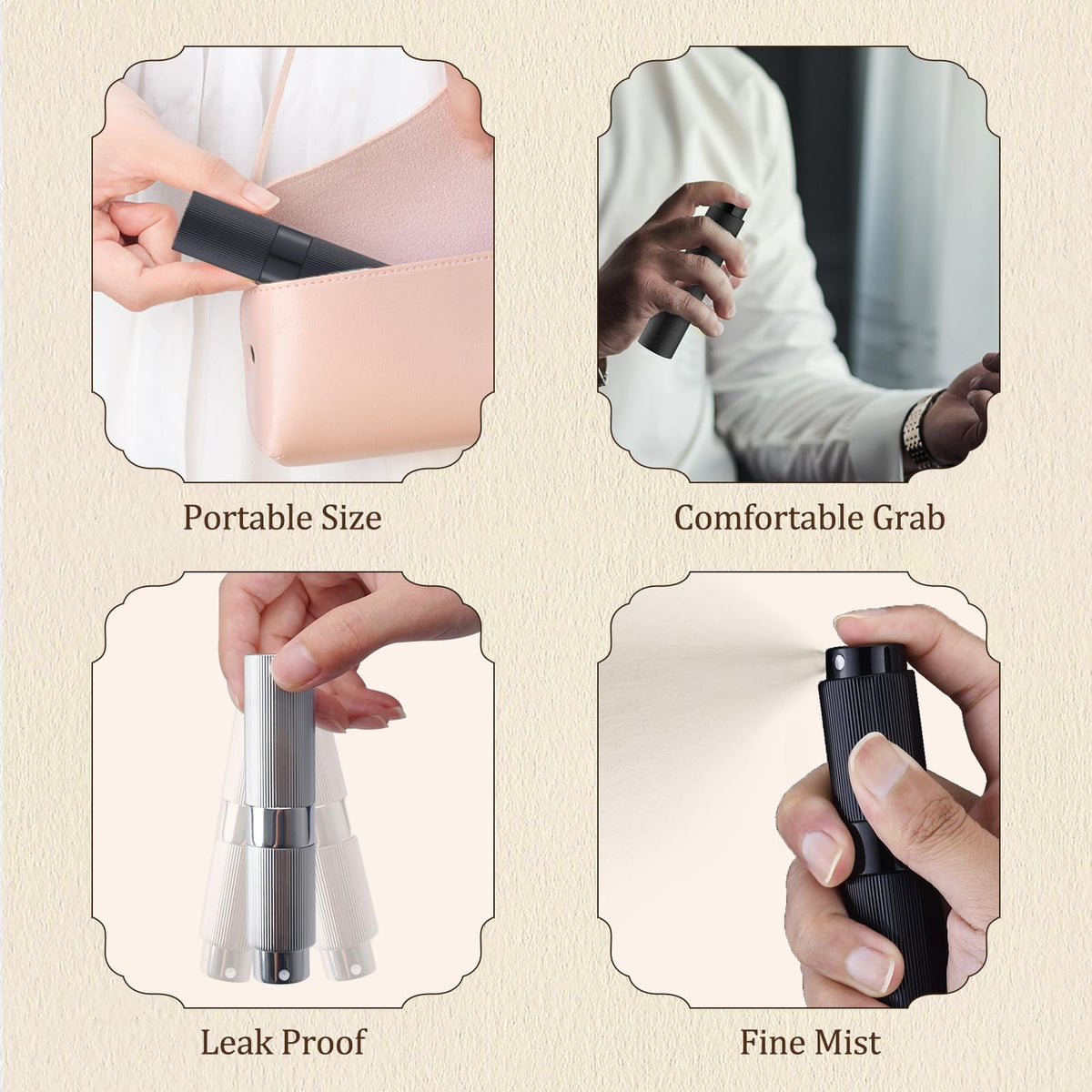 LISAPACK Botella atomizadora de perfume de 8 ml para viajes, dispensador de colonia vacía recargable (plata)