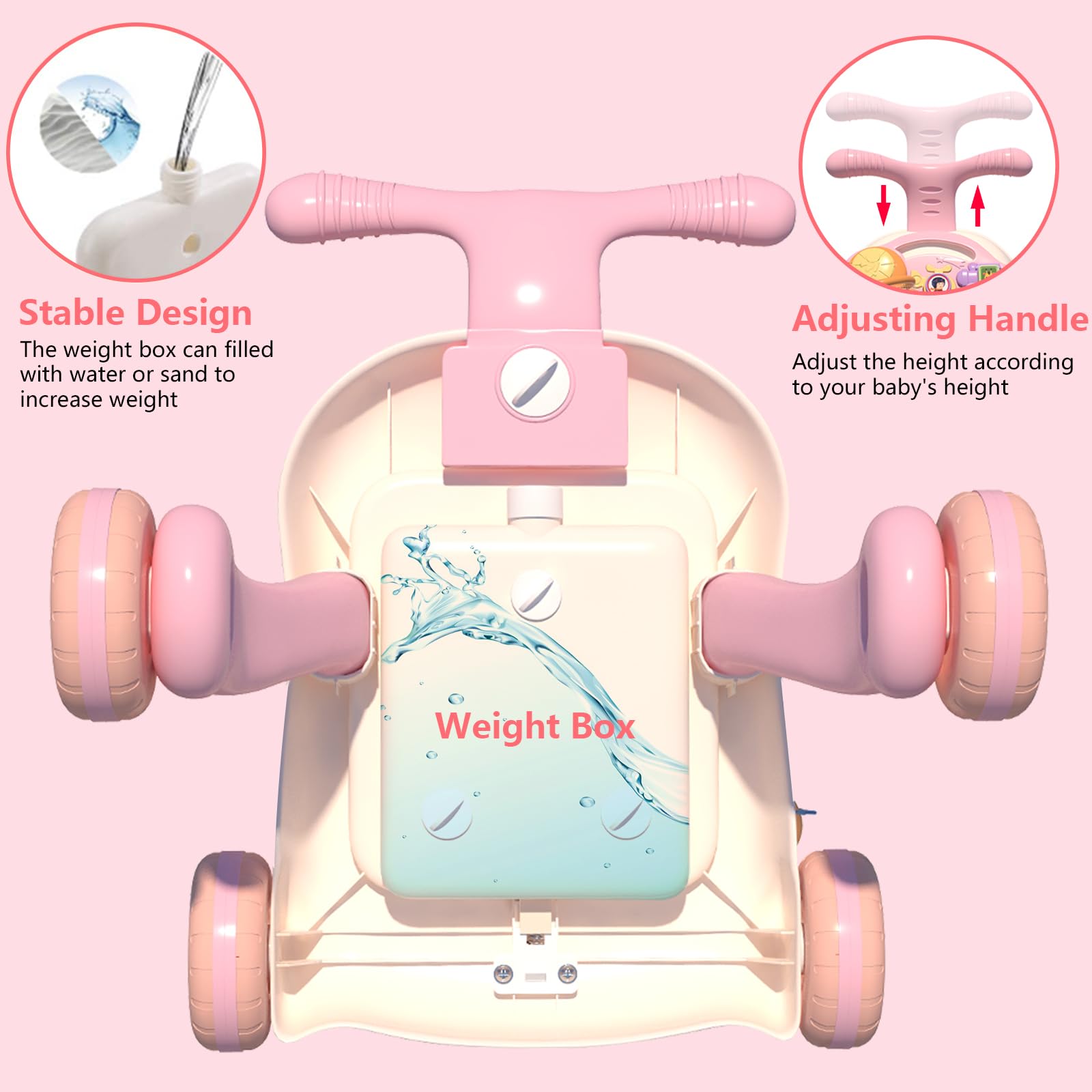 QDRAGON 3 en 1 Baby Walker y centro de actividades para niña, aprendiendo a caminar, sentarse para estar de pie, juguetes educativos tempranos con panel de música para bebés más de 12 meses, color