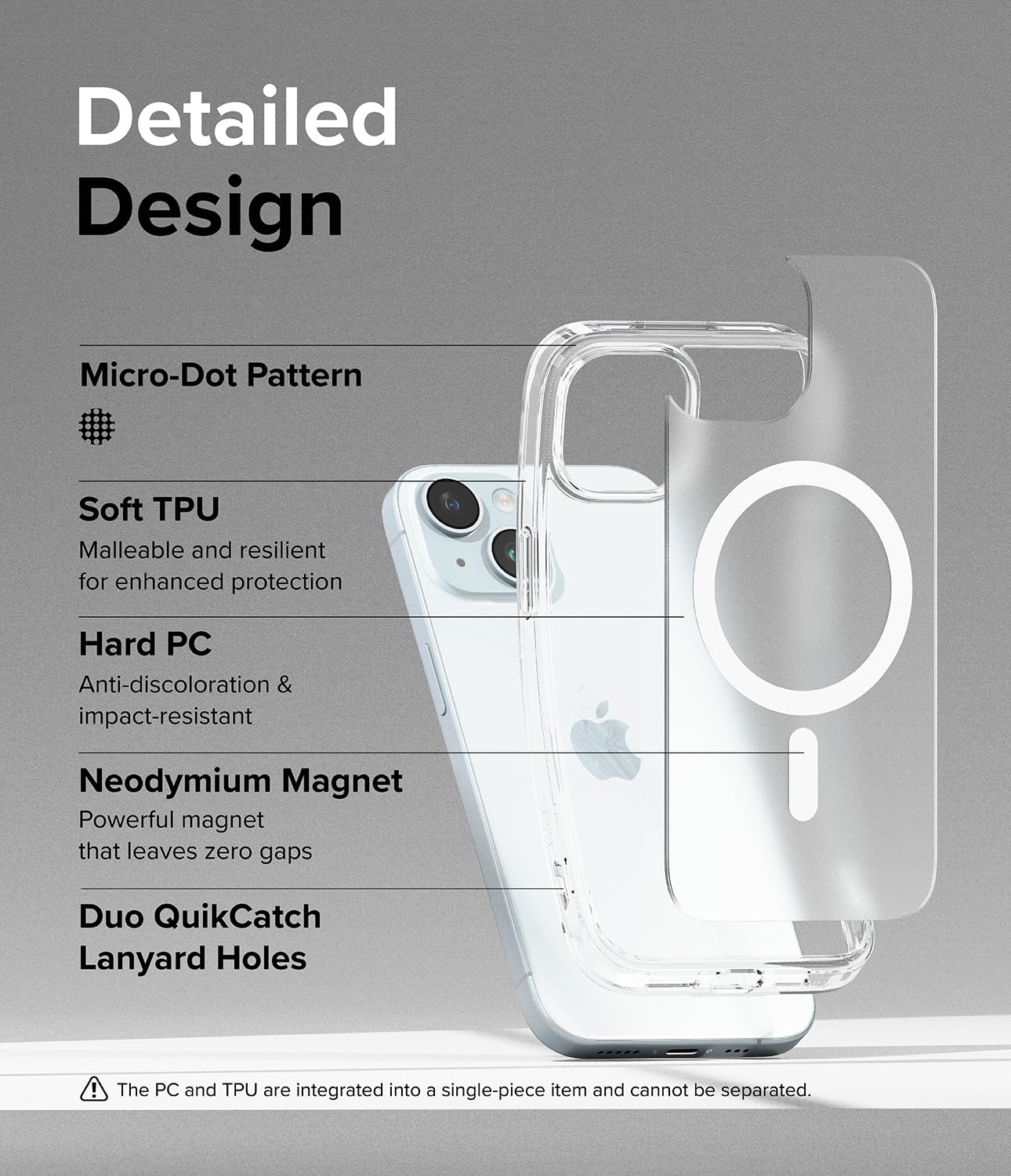 Funda iPhone 15 Ringke Translúcida Mate Antigolpes para Carga MagSafe Matte Clear