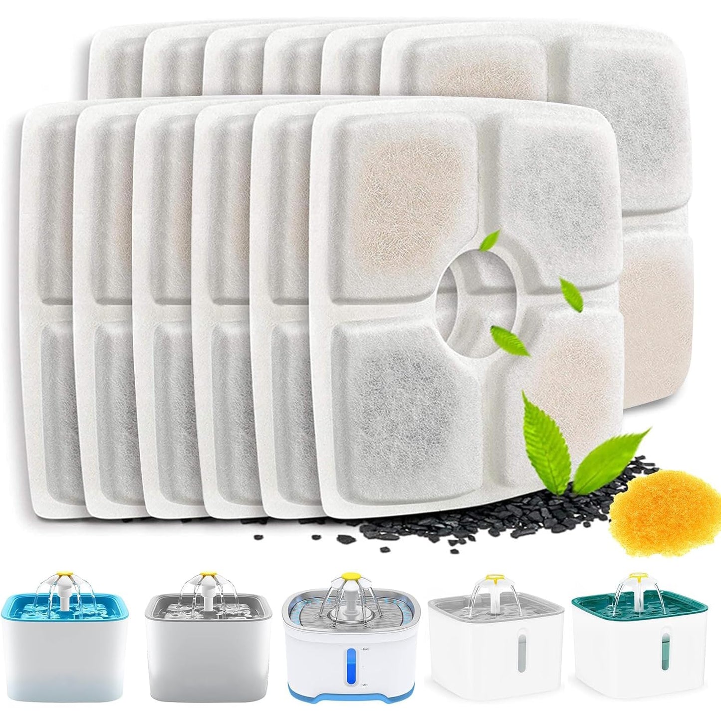 Glückluz Juego de Filtros para Fuentes de Agua para Mascotas, 12 Paquetes de 3 Filtros de Repuesto para Fuentes de Agua para Gatos, 2.5L Fuente Automática para Mascotas Dispensador de Agua para Perros