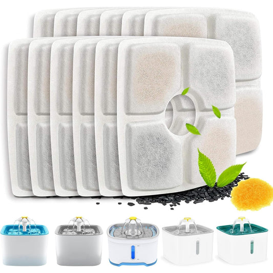 Glückluz Juego de Filtros para Fuentes de Agua para Mascotas, 12 Paquetes de 3 Filtros de Repuesto para Fuentes de Agua para Gatos, 2.5L Fuente Automática para Mascotas Dispensador de Agua para Perros