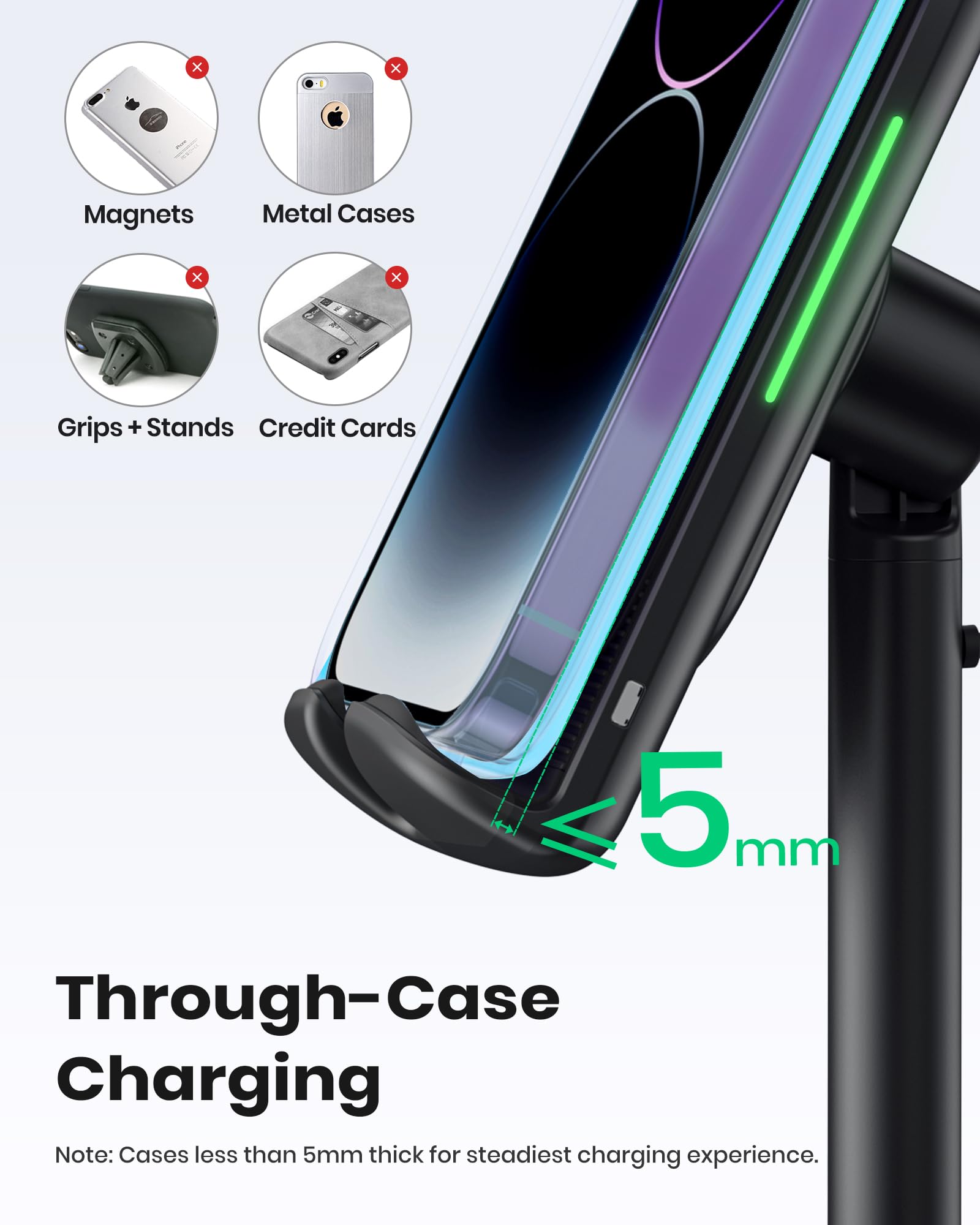 INIU Cargador Inalámbrico Rápido,15W Qi-Certified Wireless Charger Estación Compatible para iPhone 15 14 13 12 11 Pro MAX Samsung Galaxy S22 S21 S20 Google Piexl