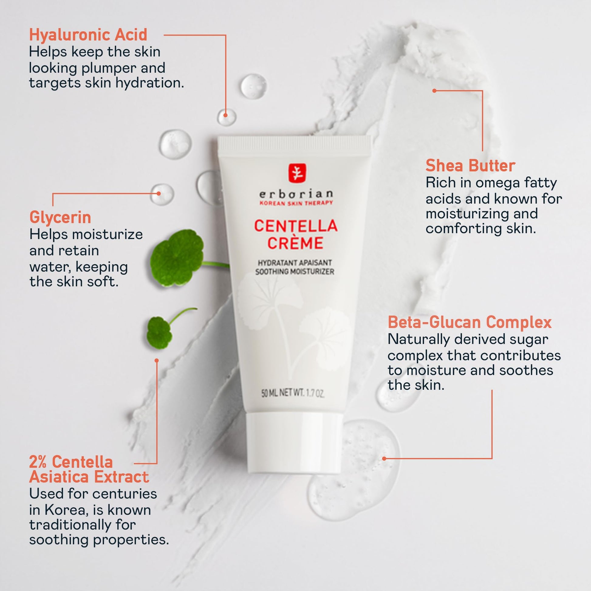 Erborian – Centella Cream with Centella Asiatica and hyaluronic acid - Soothing Moisturizer - Korean Skincare - Anti-rednesses - 20 ml