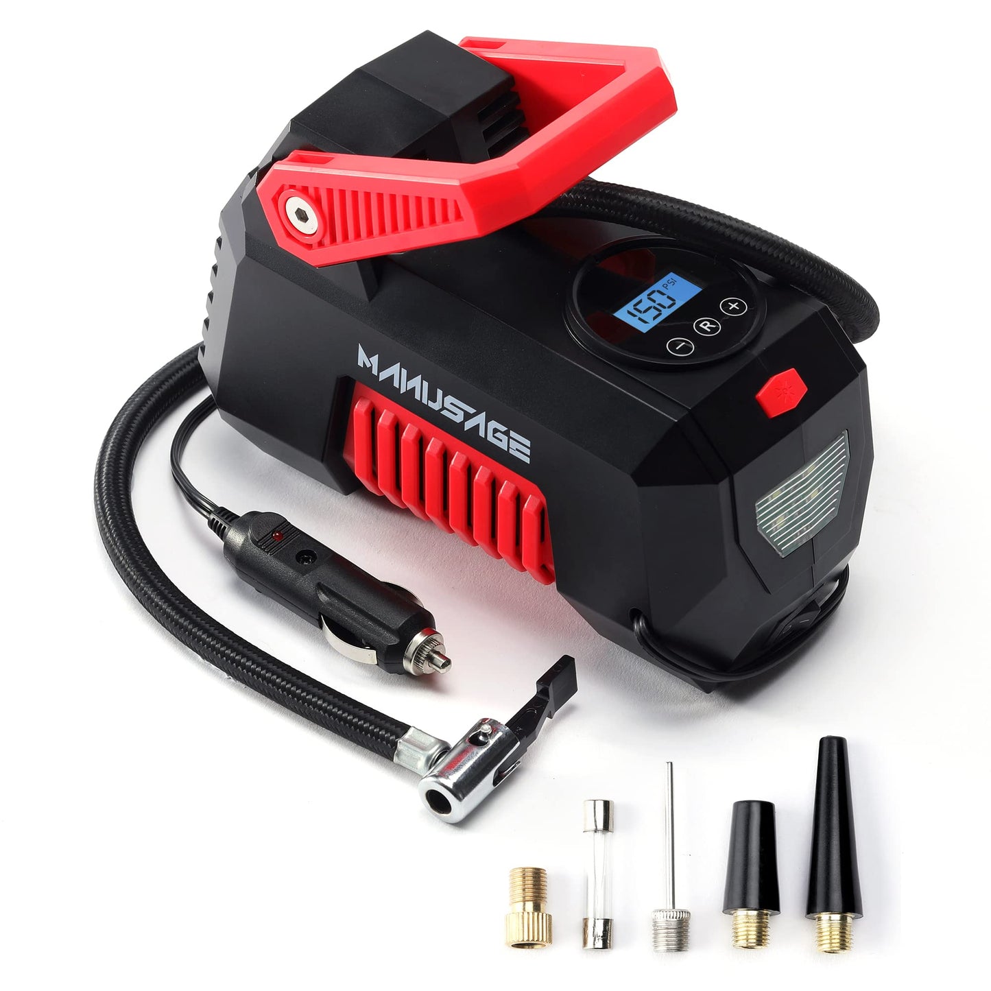 Manusage Compresor de Aire inflador de neumáticos portátil para neumáticos de Coche, compresor de Aire Digital de 150 PSI con luz LED de 12 V CC para vehículos, Motocicletas, Bicicletas, inflar Bolas