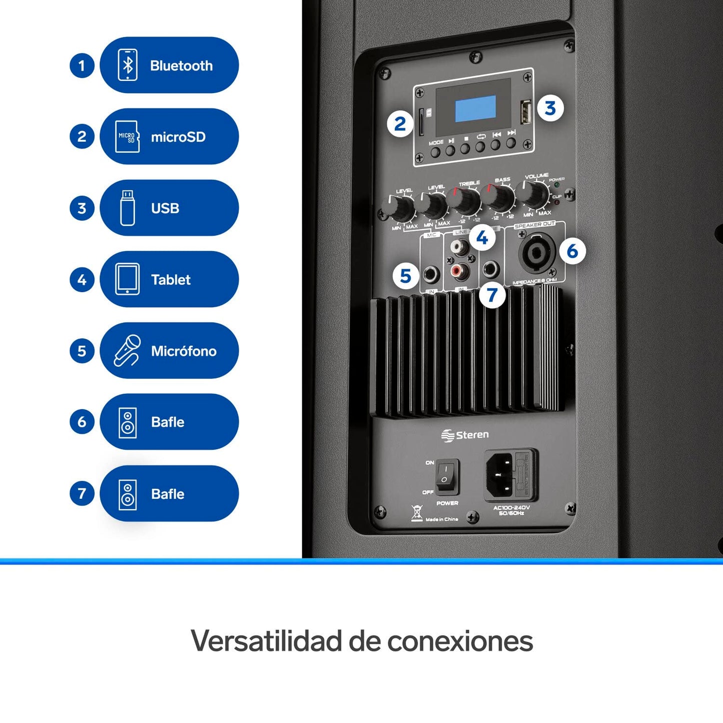 Steren BAF-1245BT Bafle Pro Bluetooth de 12" y SD
