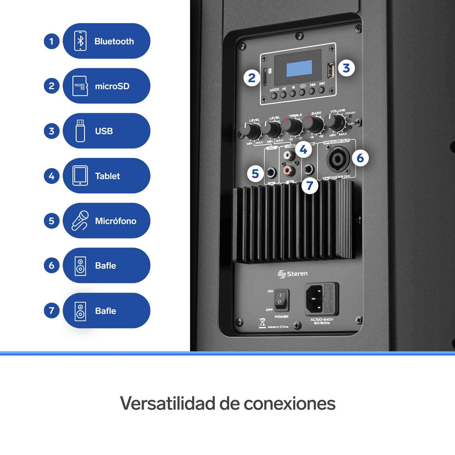 Steren BAF-1245BT Bafle Pro Bluetooth de 12" y SD