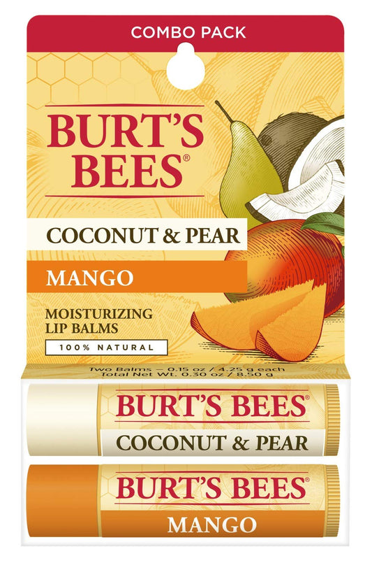 Burt's Bees Bálsamo Labial de Coco y Pera and Mango - Coconut and Pear and Mango Lipbalm - Pack x2